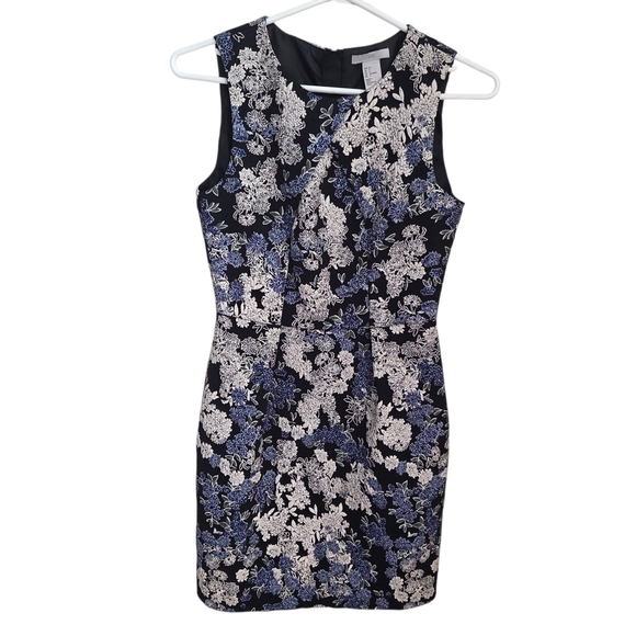 H&M Blue and Silver Sheath Mini Dress Sleeveless Crew Neck Cocktail Size 4 - Picture 1 of 6